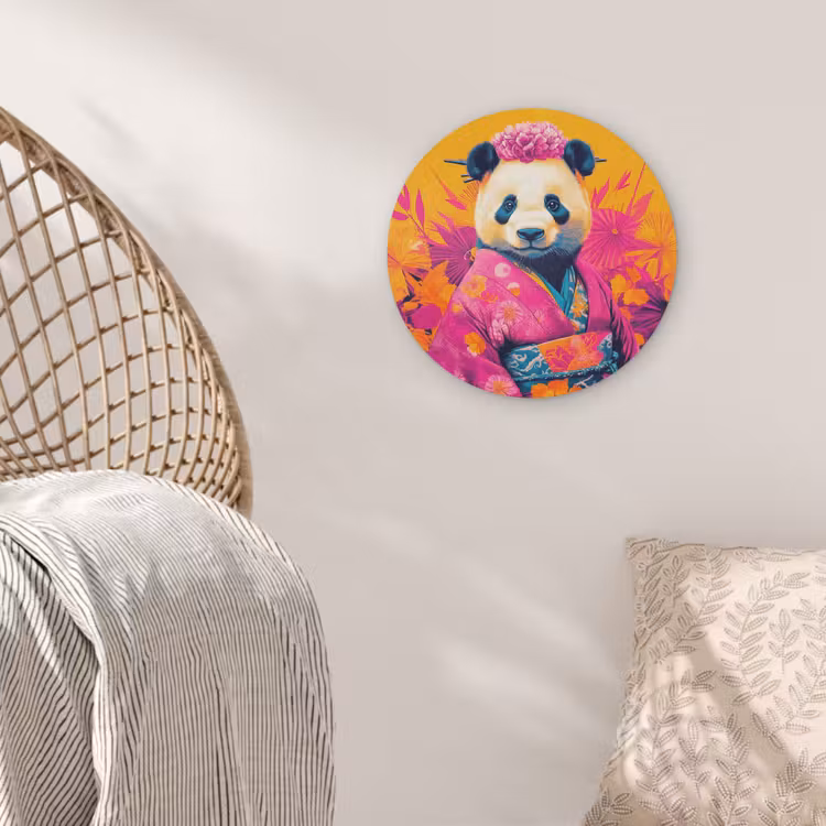 Kimono - Roze - Panda - Bloemenkroon Akoestische PET Vilt - Rond klein -sfeer4