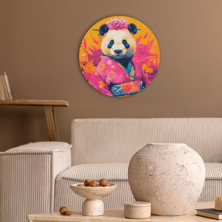 Kimono - Roze - Panda - Bloemenkroon Akoestische PET Vilt - Rond klein -sfeer1