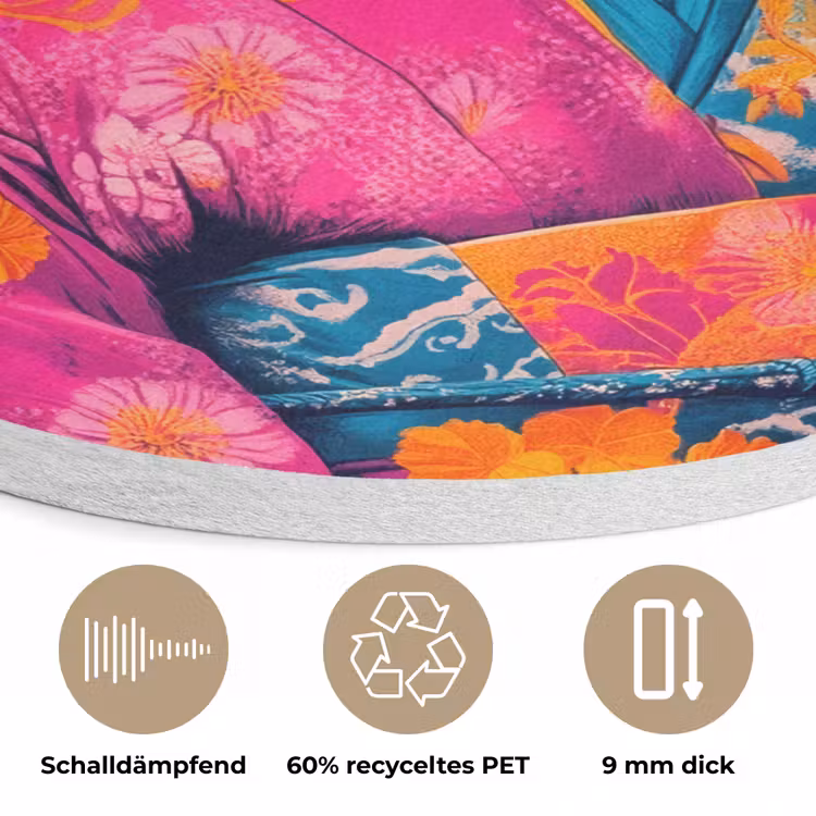 Kimono - Roze - Panda - Bloemenkroon Akoestische PET Vilt - Rond klein -closeup_DE