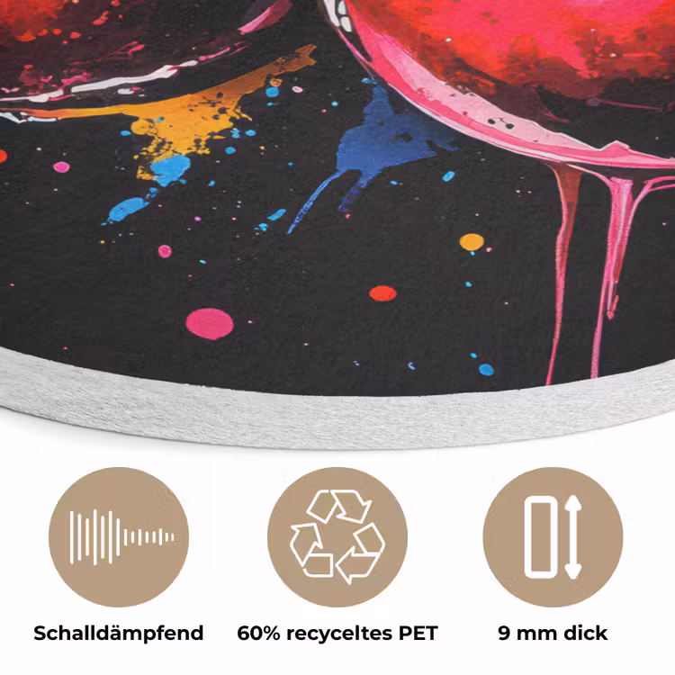 Kersen - Fruit - Graffiti - Verf - Abstract - Modern - Kleurrijk Akoestische PET Vilt - Rond klein -closeup_DE