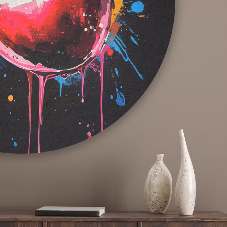 Kersen - Fruit - Graffiti - Verf - Abstract - Modern - Kleurrijk Akoestische PET Vilt - Rond klein -sfeer5_closeup