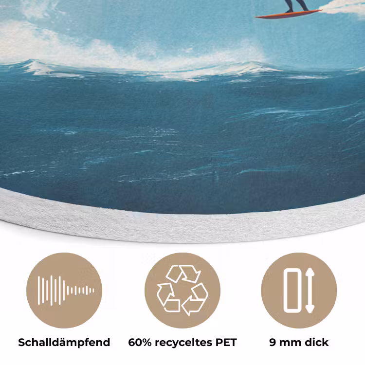 Kitesurfer - Oranje - Zee - Lucht Akoestische PET Vilt - Rond klein -closeup_DE
