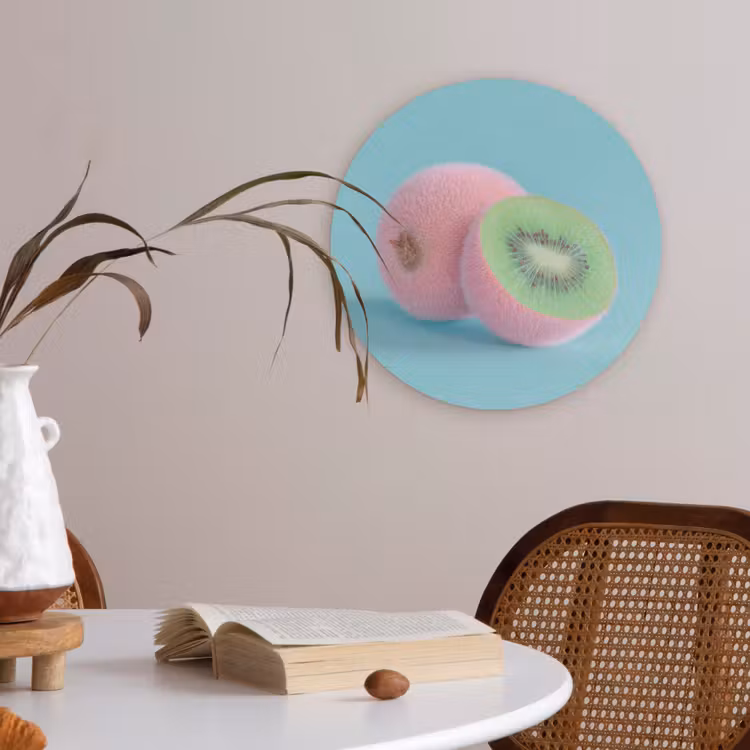 Kiwi - Blauw - Surrealistisch Akoestische PET Vilt - Rond klein -sfeer3