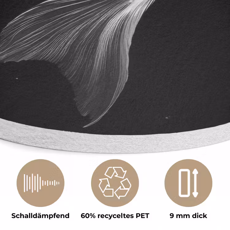 Koi - Vis - Wit - Zwart Akoestische PET Vilt - Rond klein -closeup_DE