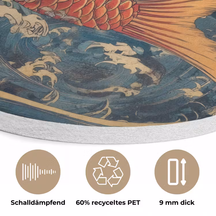 Koi - Zee - Golven - Zon Akoestische PET Vilt - Rond klein -closeup_DE