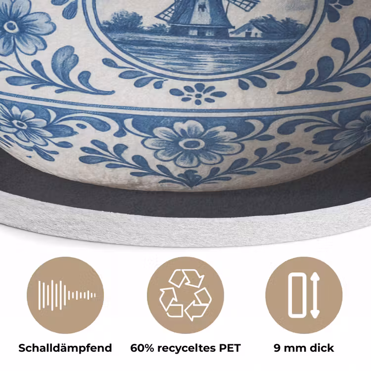 Kokosnoot - Eten - Delfts blauw - Drinken Akoestische PET Vilt - Rond klein -closeup_DE