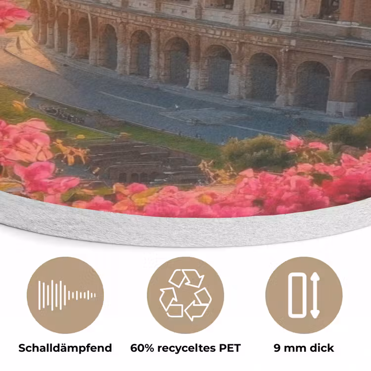 Colosseum - Rome - Roze Bloemen Akoestische PET Vilt - Rond klein -closeup_DE