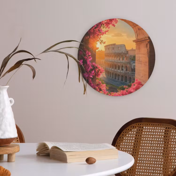 Colosseum - Rome - Roze Bloemen Akoestische PET Vilt - Rond klein -sfeer3