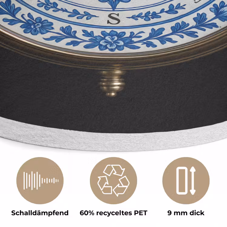 Kompas - Delfts blauw - Zwart Akoestische PET Vilt - Rond klein -closeup_DE