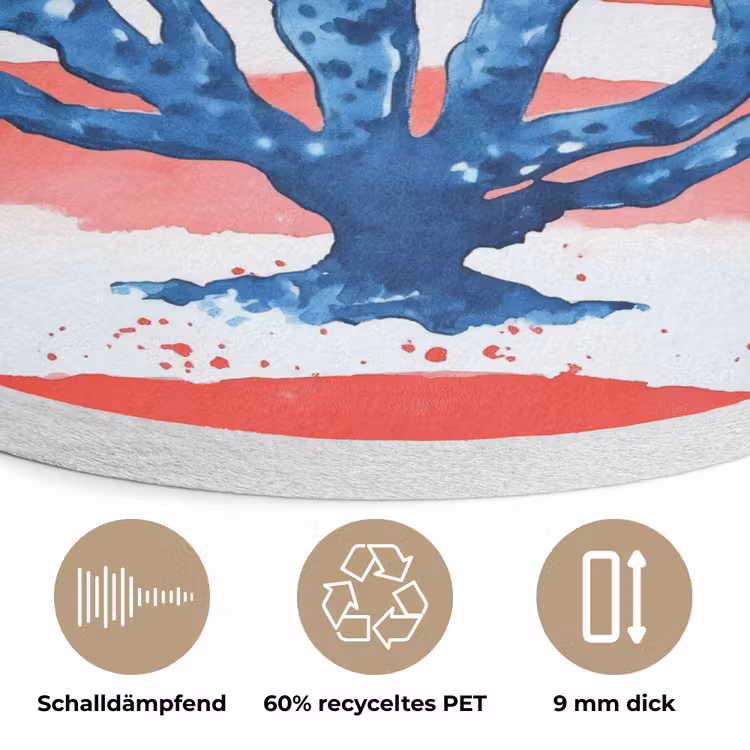 Koraal - Verfstructuur - Rood - Blauw Akoestische PET Vilt - Rond klein -closeup_DE