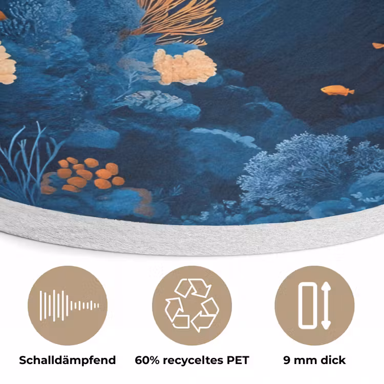Koraalrif - Vissen - Oceaan - Blauw Akoestische PET Vilt - Rond klein -closeup_DE