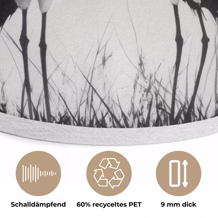 Kraanvogels - Gras - Hartvorm - Zwart Akoestische PET Vilt - Rond klein -closeup_DE