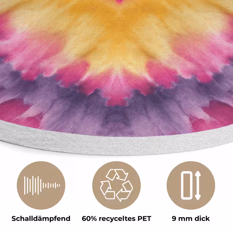 Tie dye - Hartvorm - Vlammen - Oranje Akoestische PET Vilt - Rond klein -closeup_DE