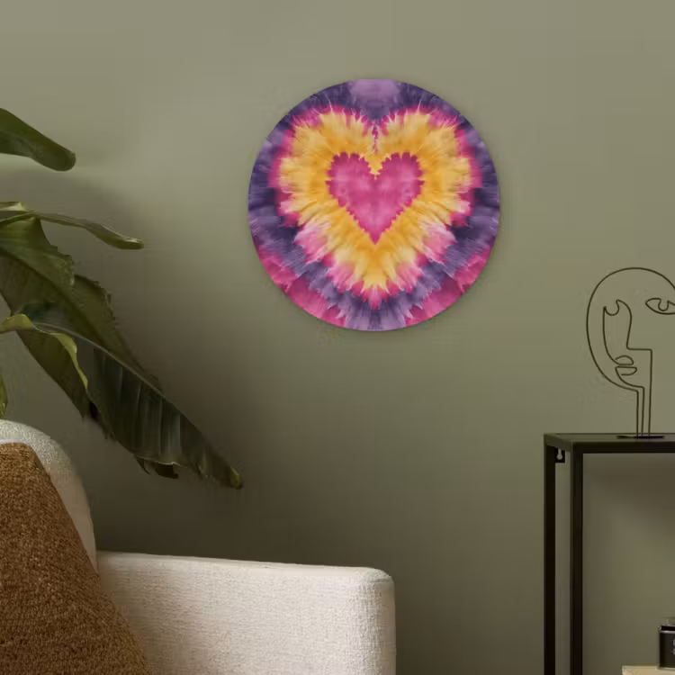 Tie dye - Hartvorm - Vlammen - Oranje Akoestische PET Vilt - Rond klein -sfeer2