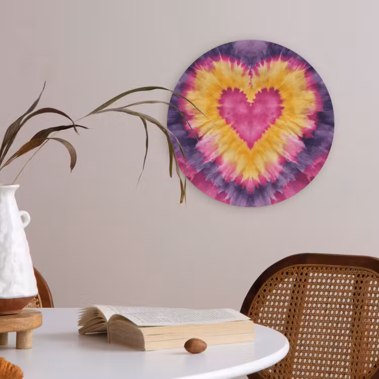Tie dye - Hartvorm - Vlammen - Oranje Akoestische PET Vilt - Rond klein -sfeer3