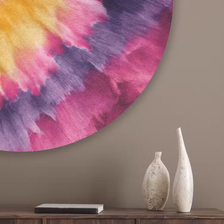 Tie dye - Hartvorm - Vlammen - Oranje Akoestische PET Vilt - Rond klein -sfeer5_closeup