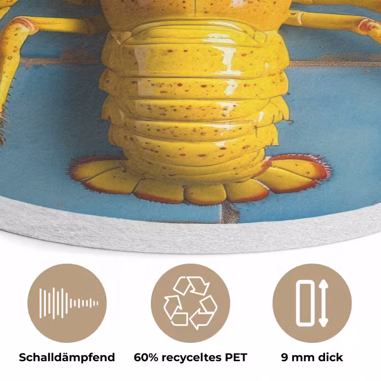 Kreeft - Geel - Blauw - Tegels Akoestische PET Vilt - Rond klein -closeup_DE