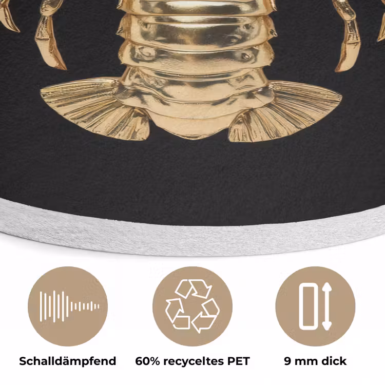 Kreeft - Goud - Textuur - Zwart Akoestische PET Vilt - Rond klein -closeup_DE