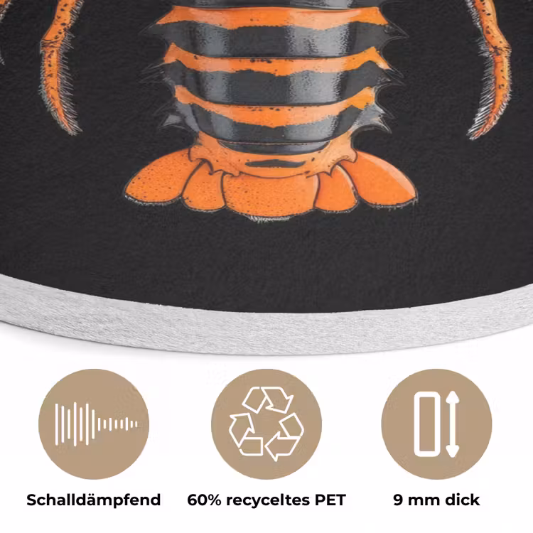 Kreeft - Oranje - Zwart - Modern Akoestische PET Vilt - Rond klein -closeup_DE