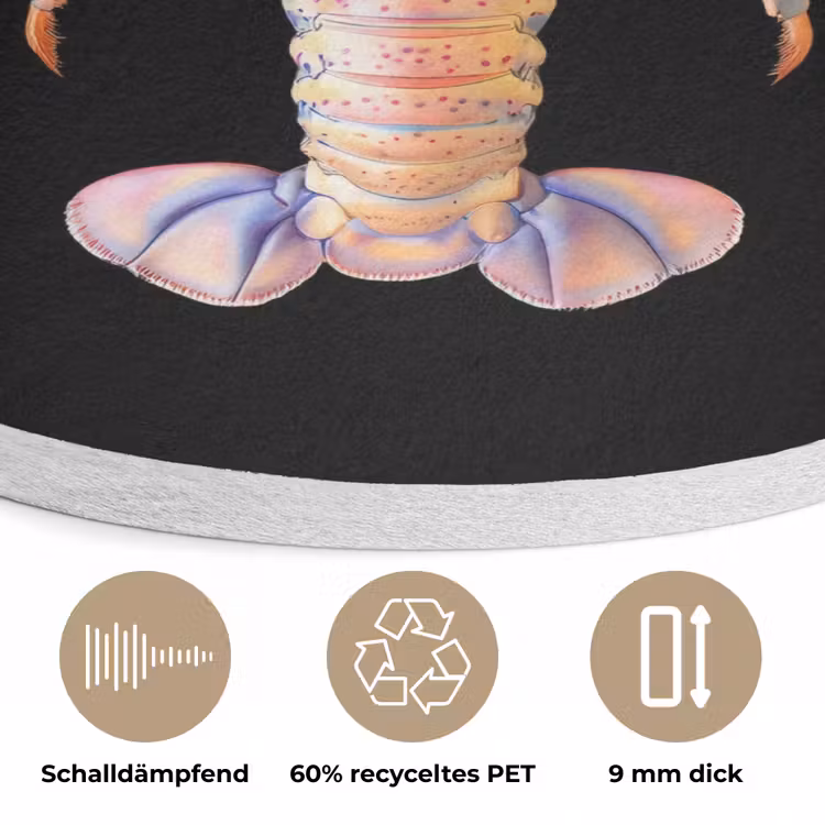 Kreeft - Roze - Zacht - Zwart Akoestische PET Vilt - Rond klein -closeup_DE