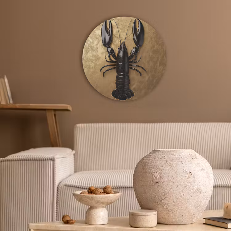 Kreeft - Zwart - Goud - Luxe Akoestische PET Vilt - Rond klein -sfeer1