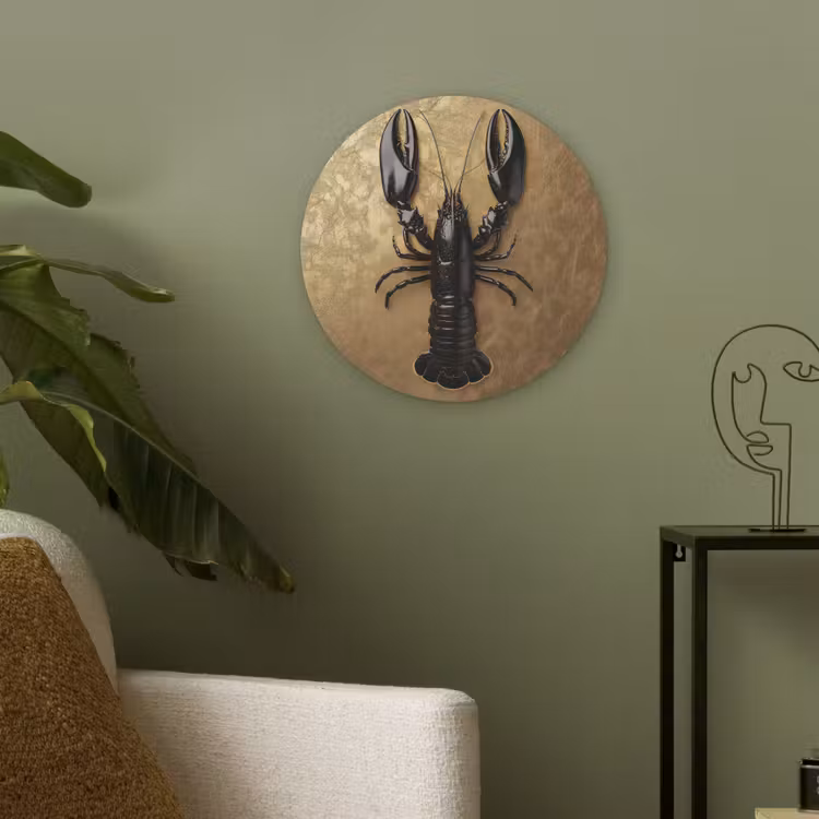 Kreeft - Zwart - Goud - Luxe Akoestische PET Vilt - Rond klein -sfeer2
