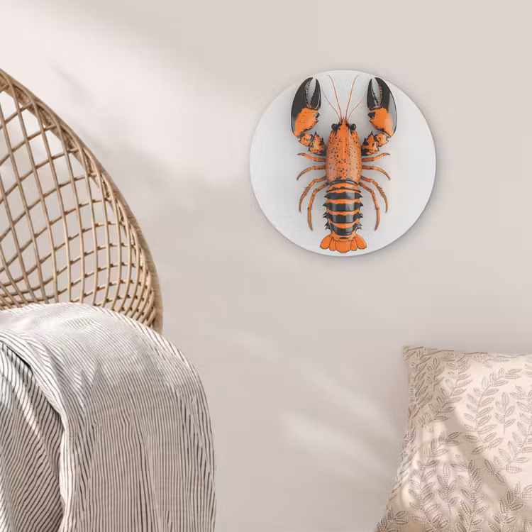 Kreeft - Zwart - Oranje - Wit - Uniek Akoestische PET Vilt - Rond klein -sfeer4