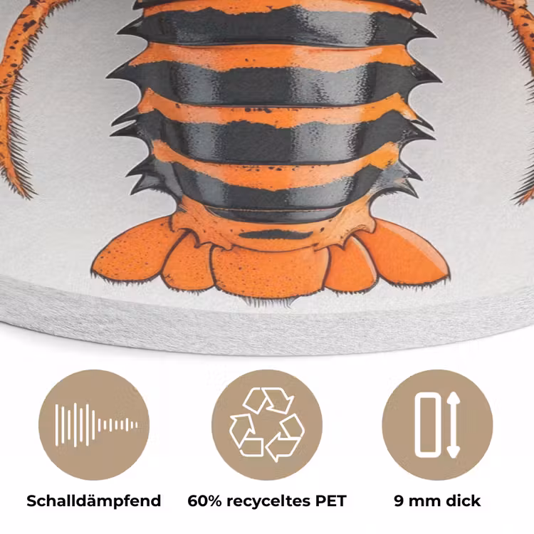 Kreeft - Zwart - Oranje - Wit - Uniek Akoestische PET Vilt - Rond klein -closeup_DE