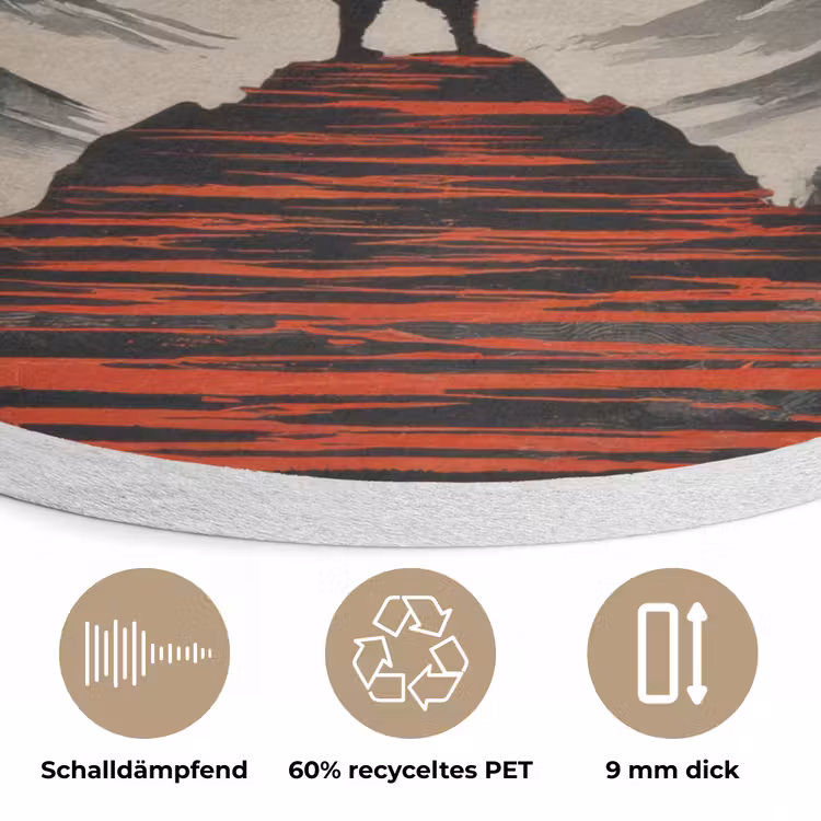 Krijger - Rode trappen - Zon - Berg Akoestische PET Vilt - Rond klein -closeup_DE