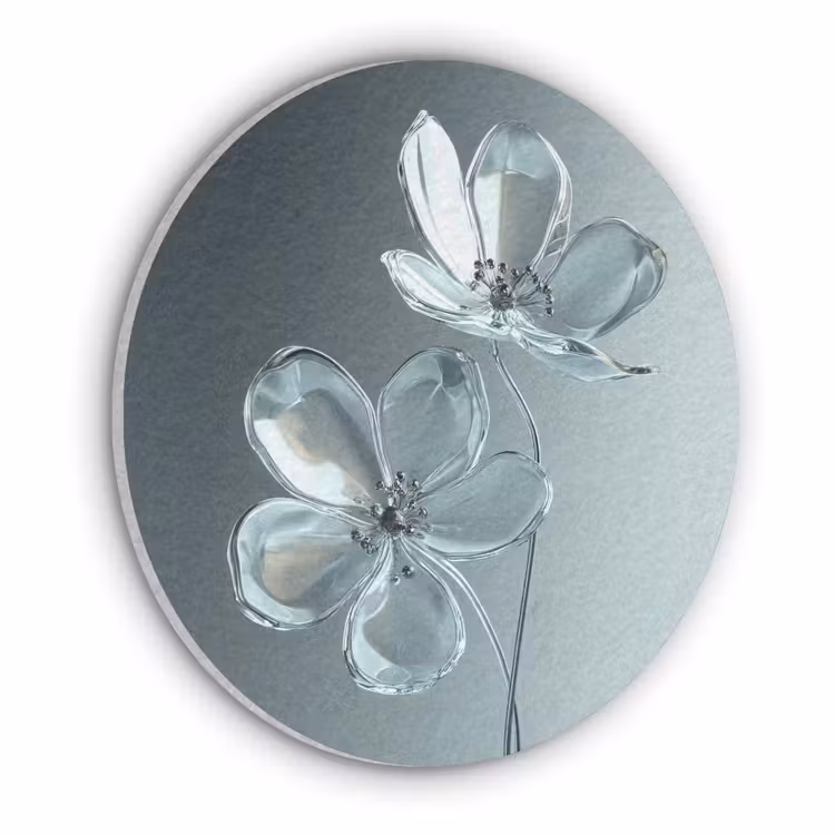 Kristal - Bloemen - Grijs Akoestische PET Vilt - Rond klein -3d