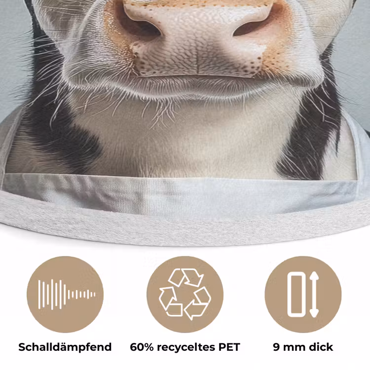Koe - Zwart - Wit - Kok Akoestische PET Vilt - Rond klein -closeup_DE