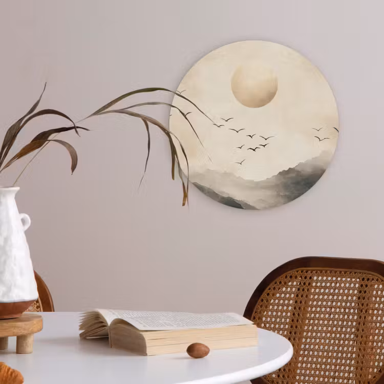Landschap - Japandi - vogel Akoestische PET Vilt - Rond klein -sfeer3