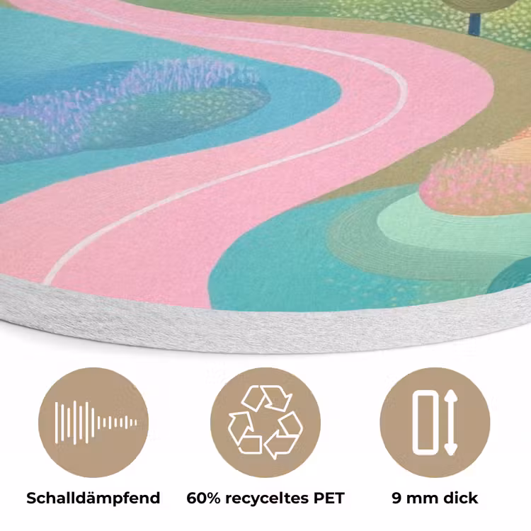 Landschap - Paars - Pastel - Huizen Akoestische PET Vilt - Rond klein -closeup_DE