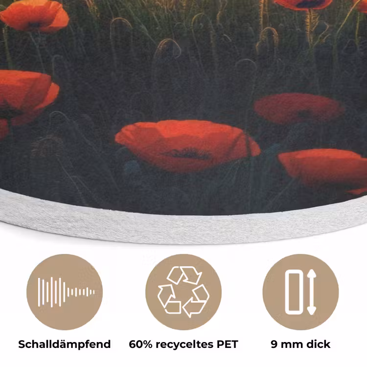 Landschap - Zonsondergang - Bloemenveld Akoestische PET Vilt - Rond klein -closeup_DE