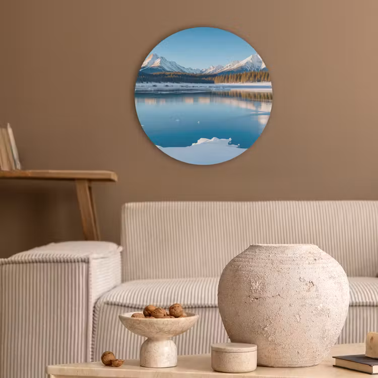 Landschap - Winter - Meer - Bergen - Uitzicht - IJs Akoestische PET Vilt - Rond klein -sfeer1