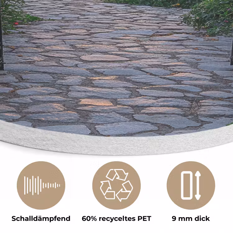 Landschap - Hek - Pad - Zonsondergang - Natuur Akoestische PET Vilt - Rond klein -closeup_DE