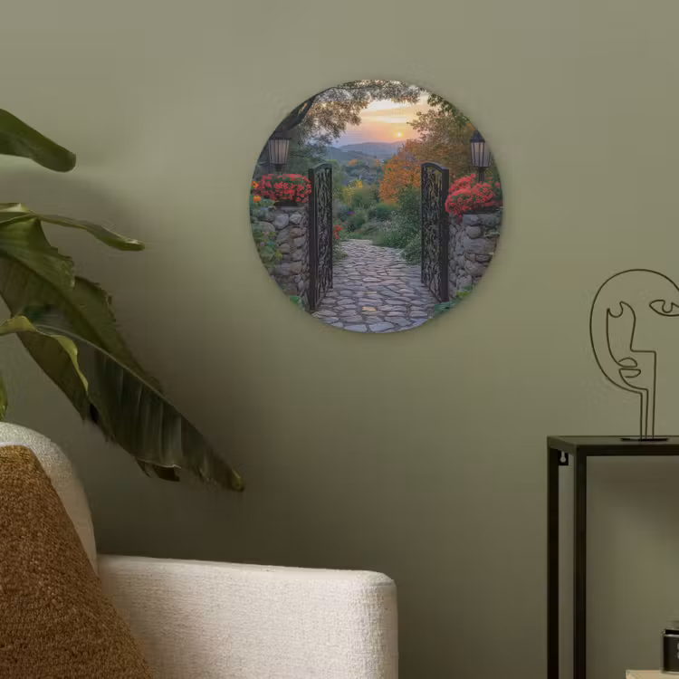 Landschap - Hek - Pad - Zonsondergang - Natuur Akoestische PET Vilt - Rond klein -sfeer2