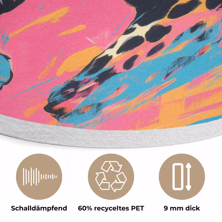 Luipaard - Roze - Oranje - Blauw - Verf Akoestische PET Vilt - Rond klein -closeup_DE