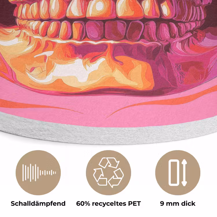 Felroze - Tanden - Schedel Akoestische PET Vilt - Rond klein -closeup_DE