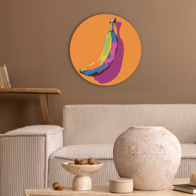 Felle kleuren - Banaan - popart Akoestische PET Vilt - Rond klein -sfeer1