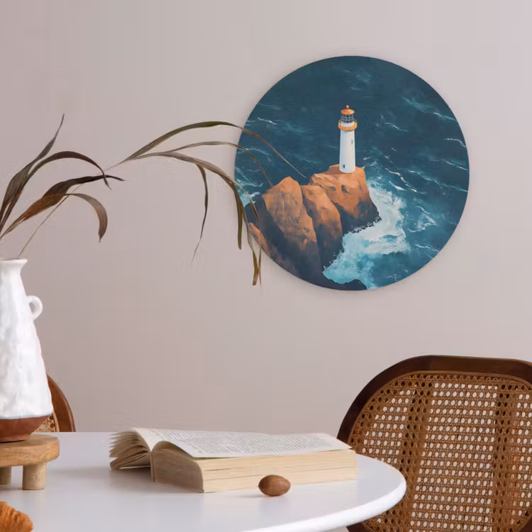 Vuurtoren - Rots - Zee - Golven Akoestische PET Vilt - Rond klein -sfeer3