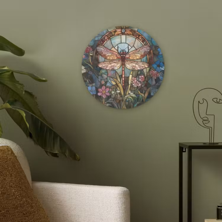 Libelle - Mozaïek - Bloemen - Kleurrijk Akoestische PET Vilt - Rond klein -sfeer2