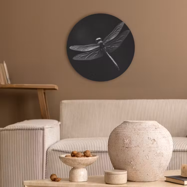 Libelle - Dieren - Zwart - Insect Akoestische PET Vilt - Rond klein -sfeer1