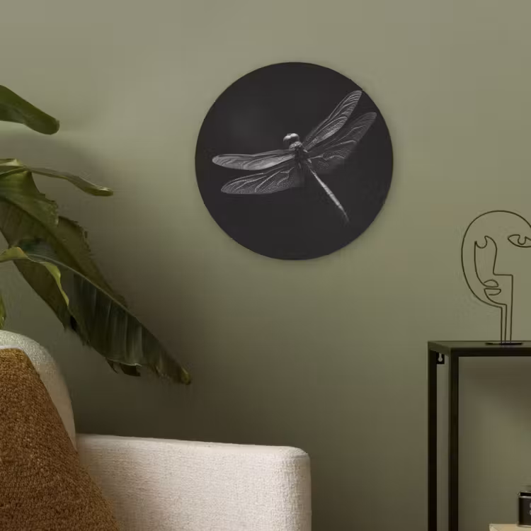 Libelle - Dieren - Zwart - Insect Akoestische PET Vilt - Rond klein -sfeer2