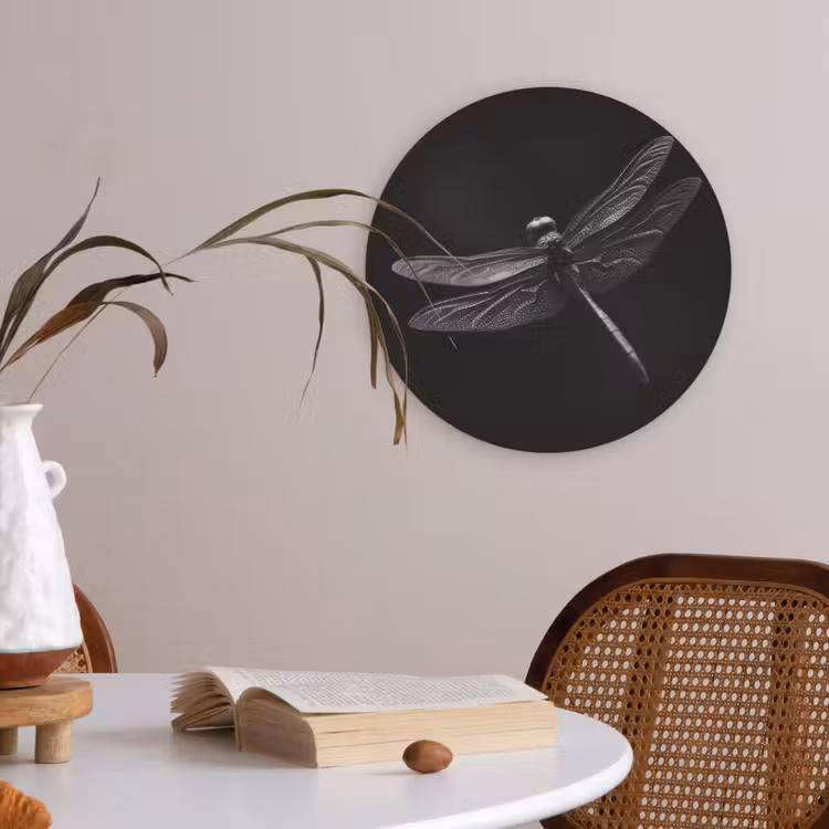 Libelle - Dieren - Zwart - Insect Akoestische PET Vilt - Rond klein -sfeer3