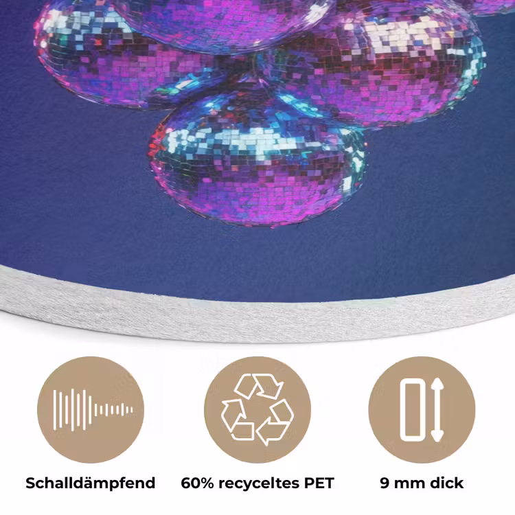 Paars - Disco - Feest - Druif Akoestische PET Vilt - Rond klein -closeup_DE