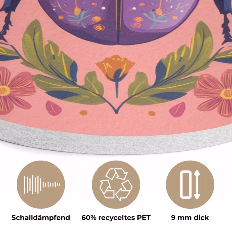Paars - Kever - Stipjes - Bloemen Akoestische PET Vilt - Rond klein -closeup_DE
