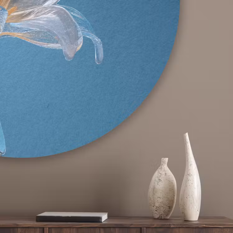 Lelies - Blauw - Glazen Akoestische PET Vilt - Rond klein -sfeer5_closeup