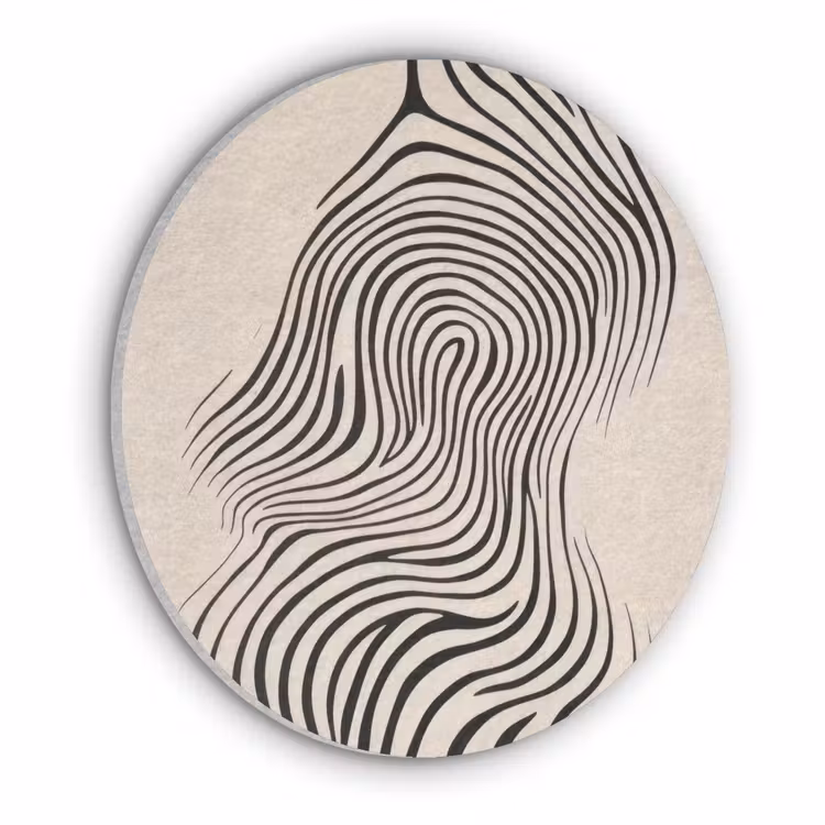 Lijnen - Abstract - Golvend - Zwart Akoestische PET Vilt - Rond klein -3d