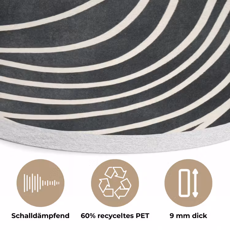 Lijnen - Patroon - Abstract - Wit Akoestische PET Vilt - Rond klein -closeup_DE